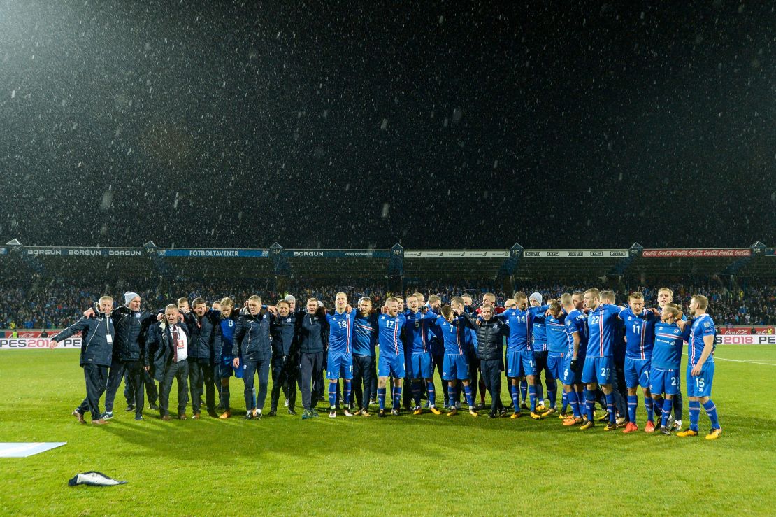 Iceland's team celebrate qualifying for Russia 2018