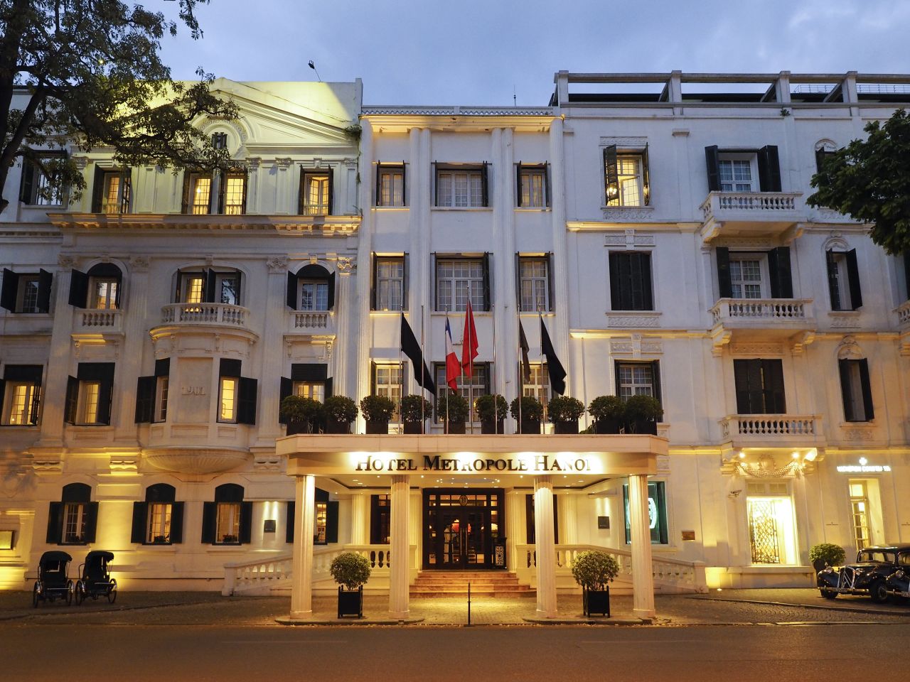 The colonial-era facade of Sofitel Hotel Metropole. 