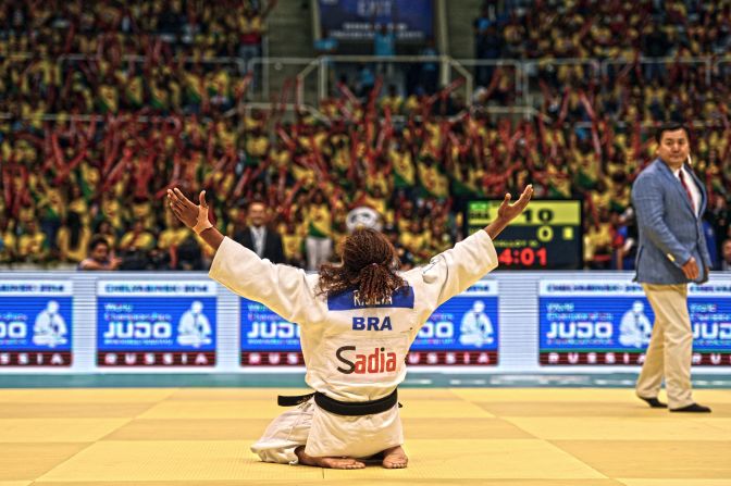 Hailing from Cidade de Deus -- featured in the award-winning film the City of God -- Rafaela Silva is another judoka that boasts an amazing story. Here she is celebrating becoming world champion in Rio in 2013.