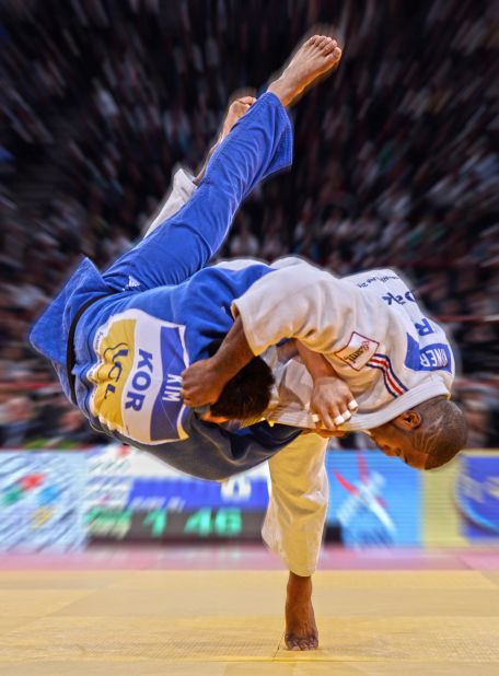 "This shot is in for a number of reasons. Teddy Riner is now unquestionably the greatest judoka of all time. Double Olympic and nine-time world champion (he's going for his tenth in November), so he had to be in my list for that. This is also in Paris, in front of his home crowd at the Grand Slam. It's a massive Uchi Mata (one of judo's classical techniques) and it's not all that often you see the men in the +100kg (some of them upwards of 150kg) launched so high and with such precision."