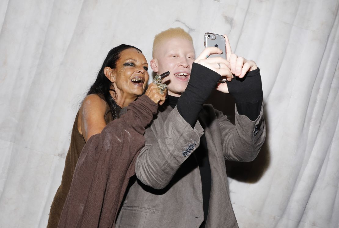 Model Shaun Ross and Michèle Lamy at the opening for "Rick Owens: Furniture" at the MOCA Pacific Design Center in Los Angeles, California. Credit: Rachel Murray