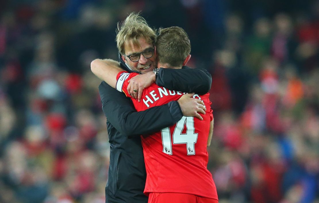 Klopp regularly embraces his players after a match. 