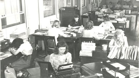 At Arlington Hall, Ann Caracristi (far right), an English major from Russell Sage College, worked to develop "order of battle" shwoing the location of Japanese troops