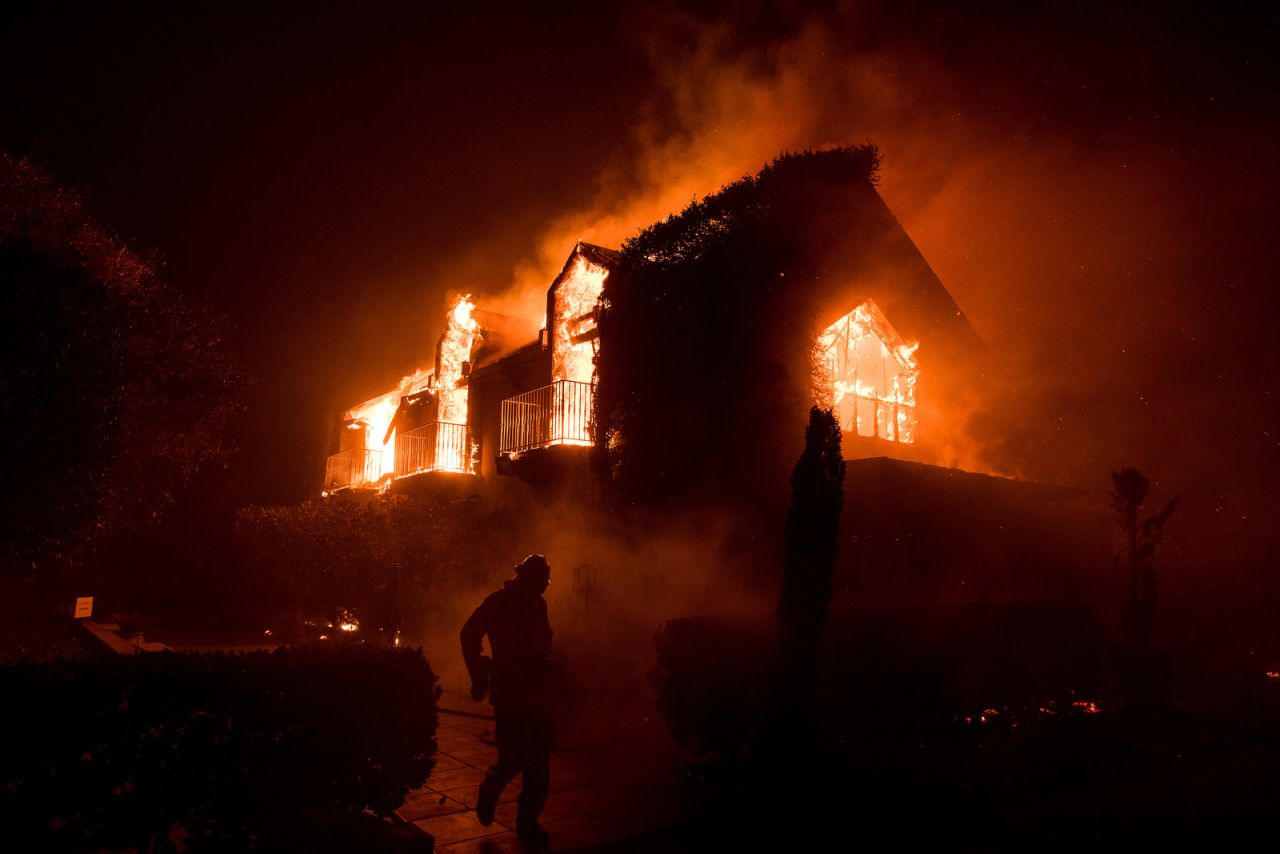 A building burns in Napa on October 9. 