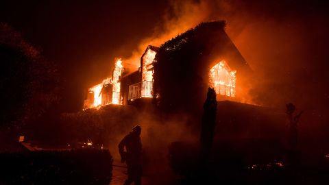 A building burns in Napa on October 9. 