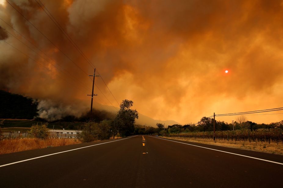 Smoke clouds the sun from wildfires burning in Santa Rosa and Napa Valley on October 10. 