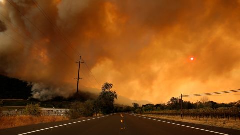 Smoke clouds the sun from wildfires burning in Santa Rosa and Napa Valley on October 10. 