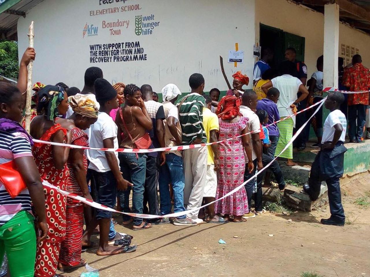Voters in Konobo electoral District #2 in Grand Gedeh County, waiting to cast their votes in the 2017 Liberian presidential election.<br />Credit: Local Voices Liberia/Moses Geply