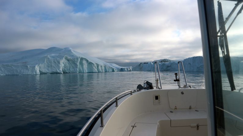 In the winter, the sea freezes over and the Greenlandic people are forced to travel by helicopter or snowmobile.