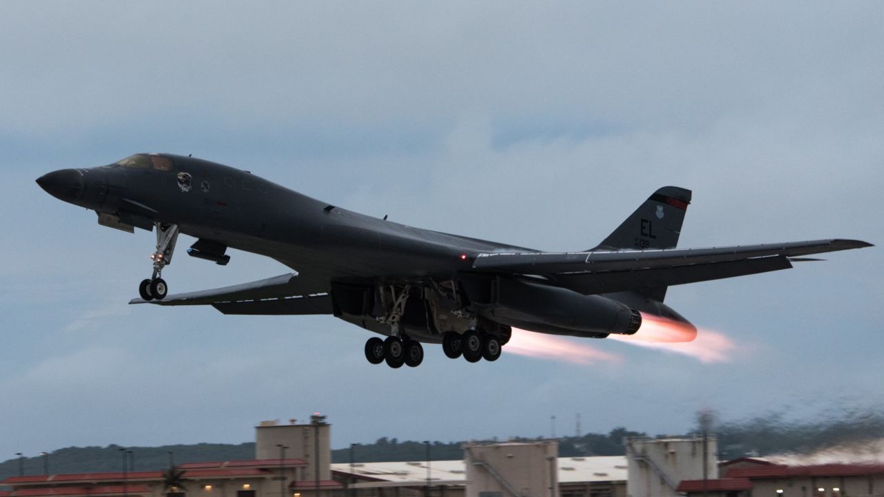 A US Air Force B-1bomber takes off from Andersen AFB, Guam, for missions with Japanese and South Korean jets over the Sea of Japan in 2017.