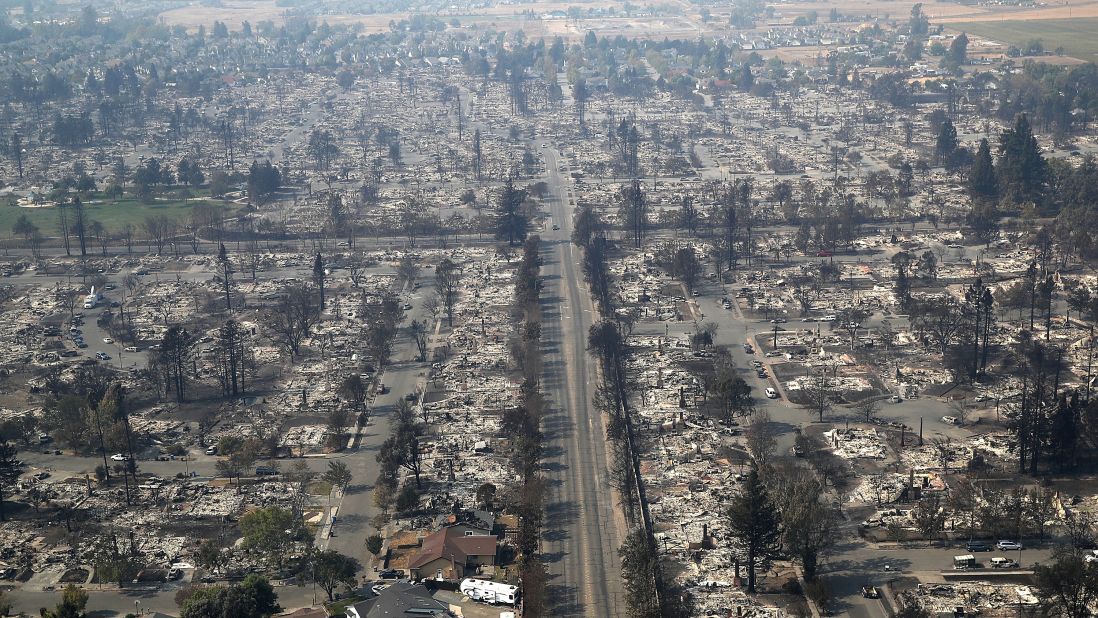 Homes are destroyed in the Coffey Park neighborhood of Santa Rosa on October 11.