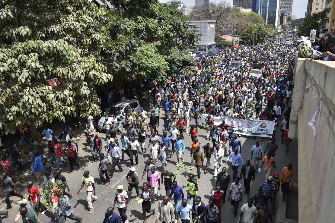 Opposition supporters march in Nairobi on Wednesday.