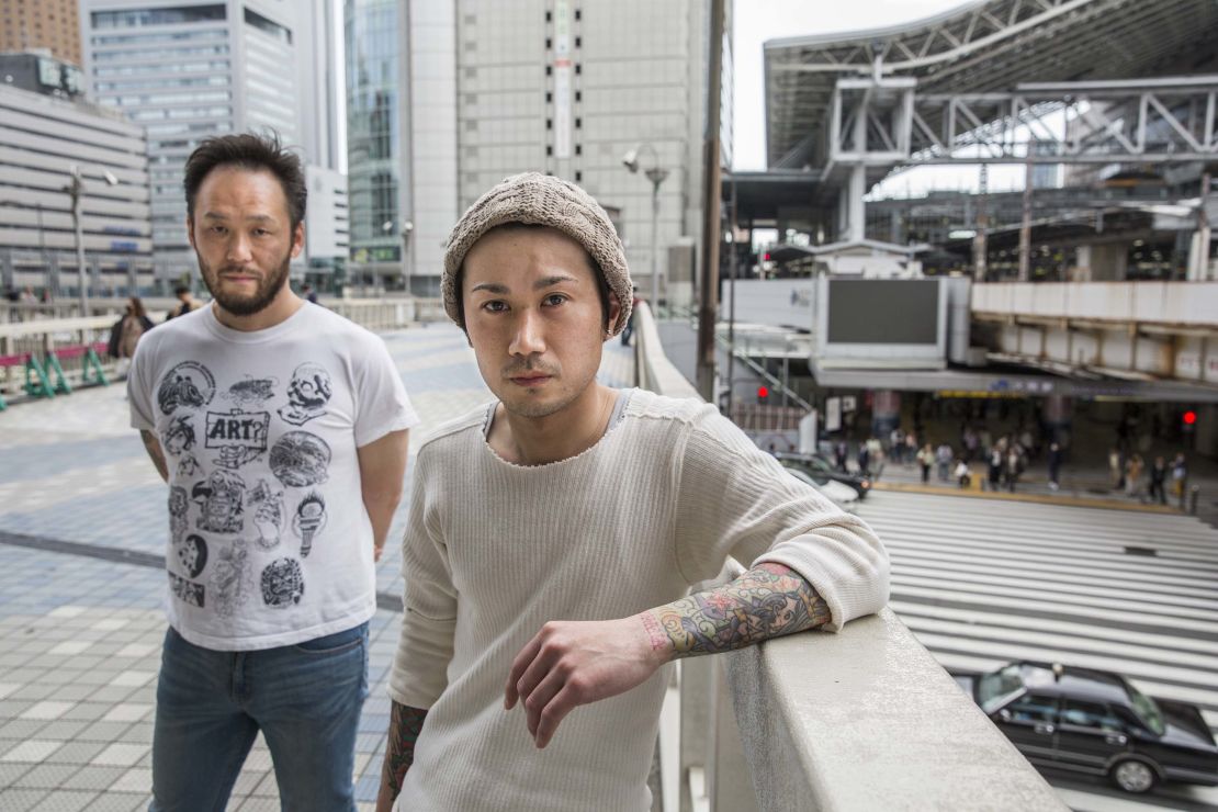 Kiyoshi Shimizu, of "Save Tattooing in Japan," (left) and Taiki Masuda, tattooer, in Osaka.