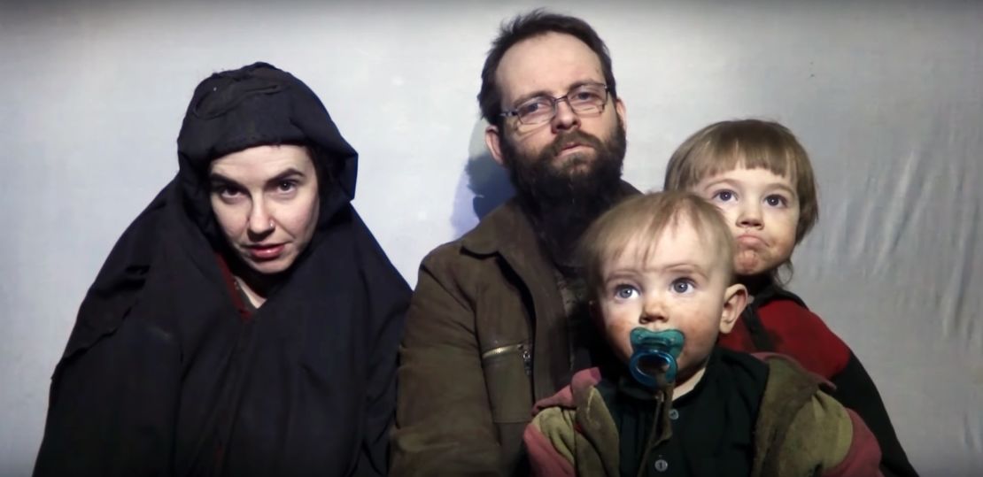 Screengrab from video published on Youtube by Taliban media on Dec 19, 2016, showing  American hostage Caitlan Coleman and her husband Canadian Joshua Boyle with their two children. 