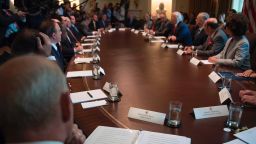 White House Chief of Staff John Kelly (L) sits in on his first cabinet meeting at the White House in Washington, DC, on July 31, 2017. HHS Secretary Tom Price resigned on September 29. (JIM WATSON/AFP/Getty Images)