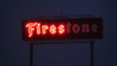 The sign of a Firestone store malfunctions in Santa Rosa on Tuesday, October 10.