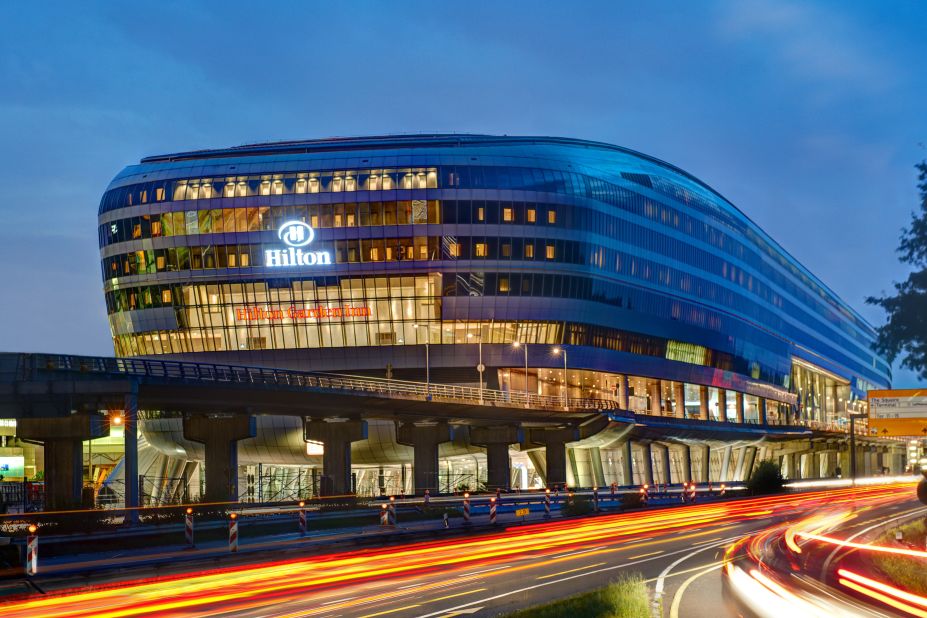 <strong>Hilton Frankfurt, Frankfurt Airport:</strong> The Hilton Frankfurt Airport is set inside the Squaire, a striking nine-floor mirrored "groundscraper" above a train station. It contains a high-tech business center and 11 conference and banquet rooms. 