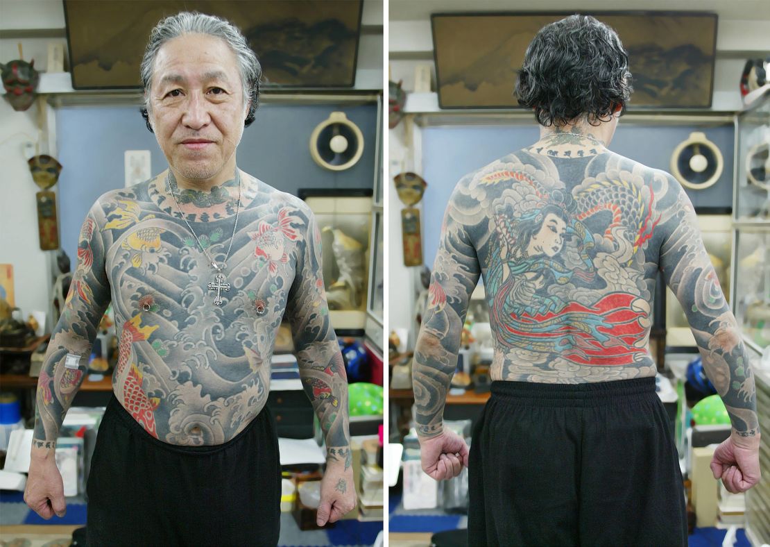 Horiyoshi III shows off his own ink at his studio in Yokohama. He is considered one of Japan's greatest living tattooists.