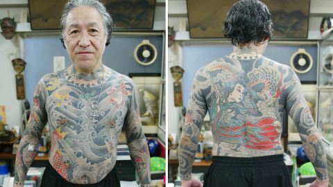 Horiyoshi III shows off his own ink at his studio in Yokohama. He is considered one of Japan's greatest living tattooists.