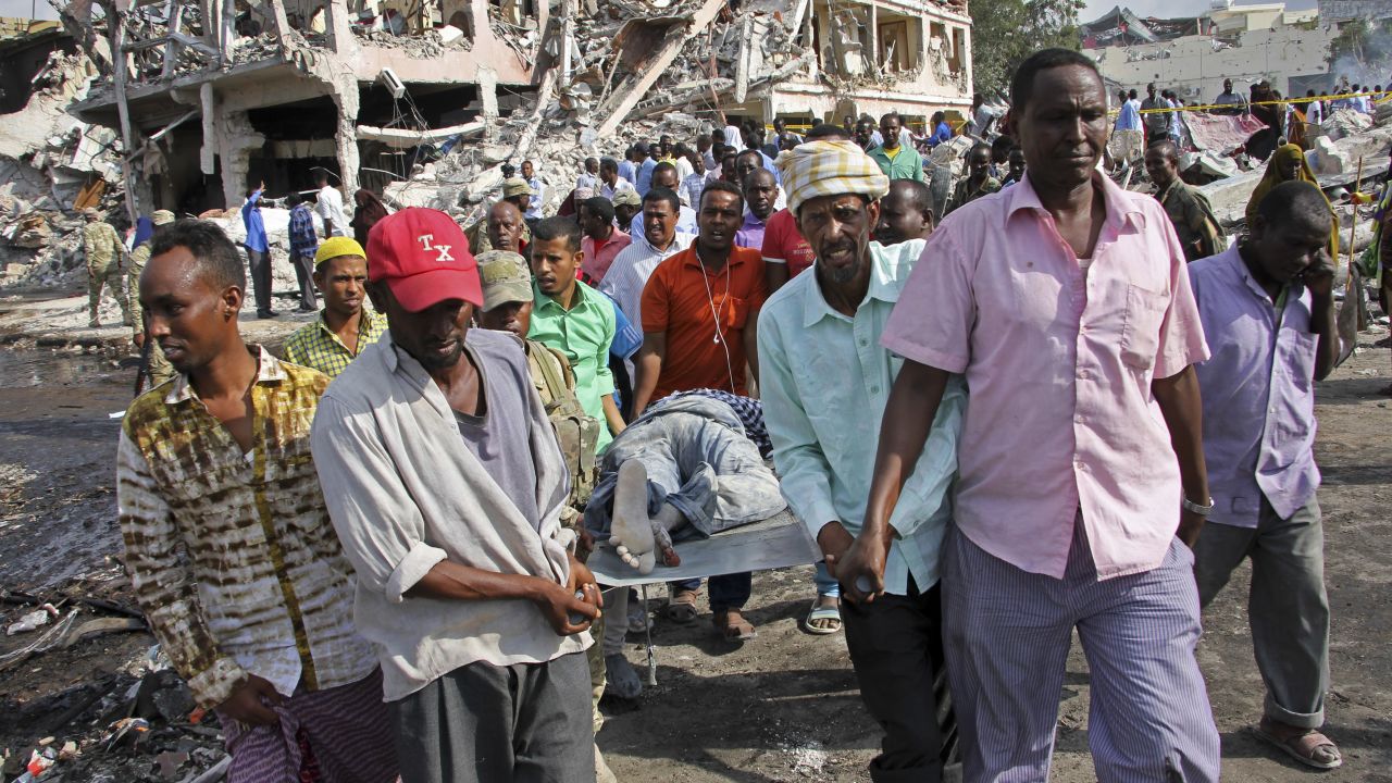 Hundreds of people were killed in double car bomb blasts in the Somali capital of Mogadishu on Saturday, October 14, 2017, an official said. 