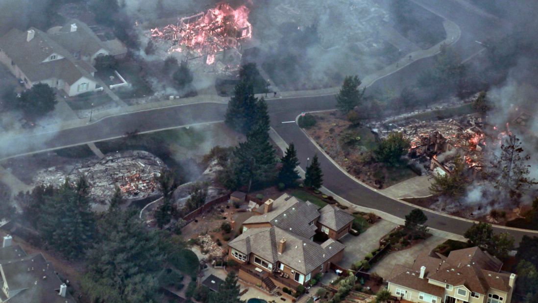 Aerial images showing parts of Sonoma and Napa County that have been hit by wildfires.