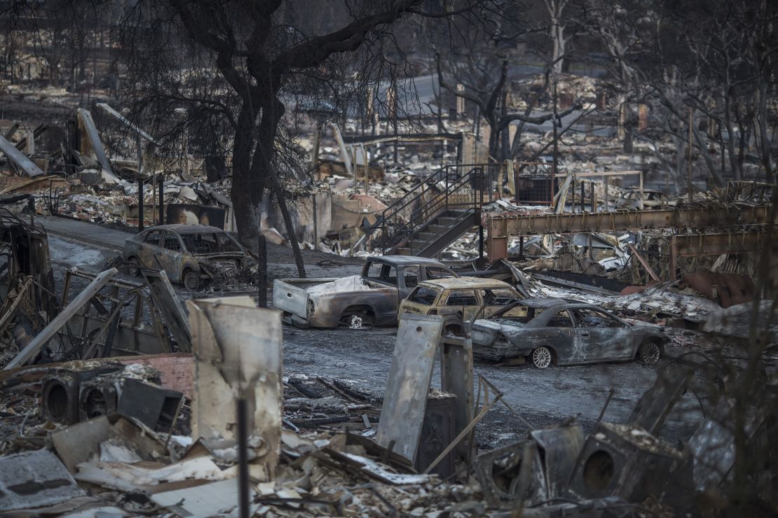 The ruins of houses destroyed by the Tubbs Fire are seen on October 14 in Santa Rosa.