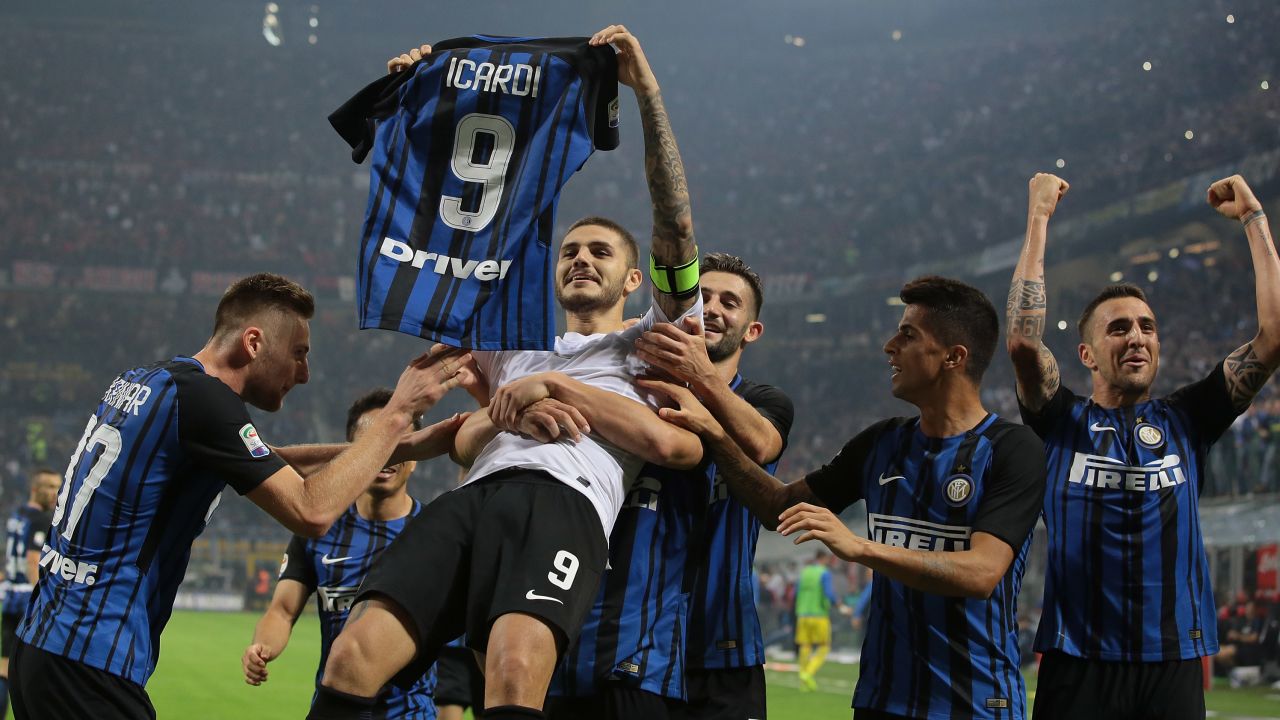 Icardi celebrates scoring his hat-trick