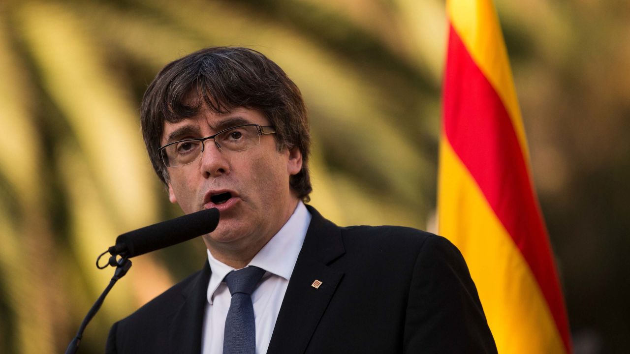 Catalan regional President Carles Puigdemont delivers a speech in Barcelona on October 15.