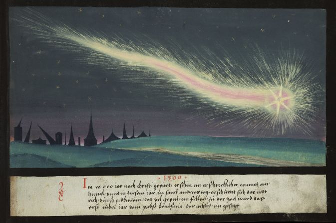 Flaming comets are imagined flying over -- and towards -- Earth. The image appeared in <a href="http://www.cnn.com/style/article/book-of-miracles/index.html">"The Augsburg Book of Miracles"</a> a recently discovered 16th-century manuscript envisaging disasters sent by God.