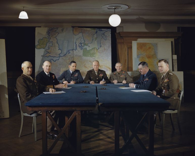 The man in charge of D-Day, General Dwight D Eisenhower and his senior commanders at Supreme Allied Headquarters in London, February 1944. 