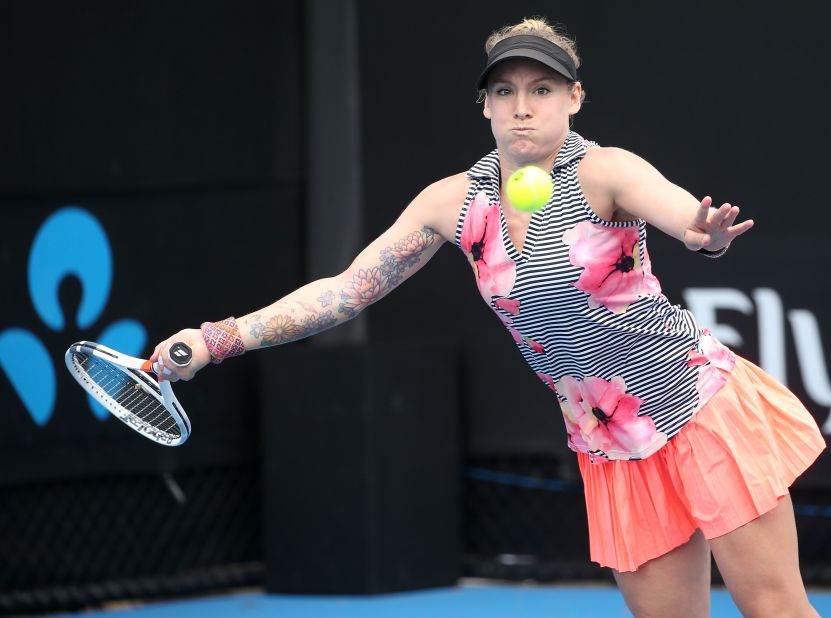 Tennis player Bethanie Mattek-Sands adds color to the court in a variety of ways.  The American has a tattoo of a large flowery design, which features honeybees, on the inside of her right arm. 