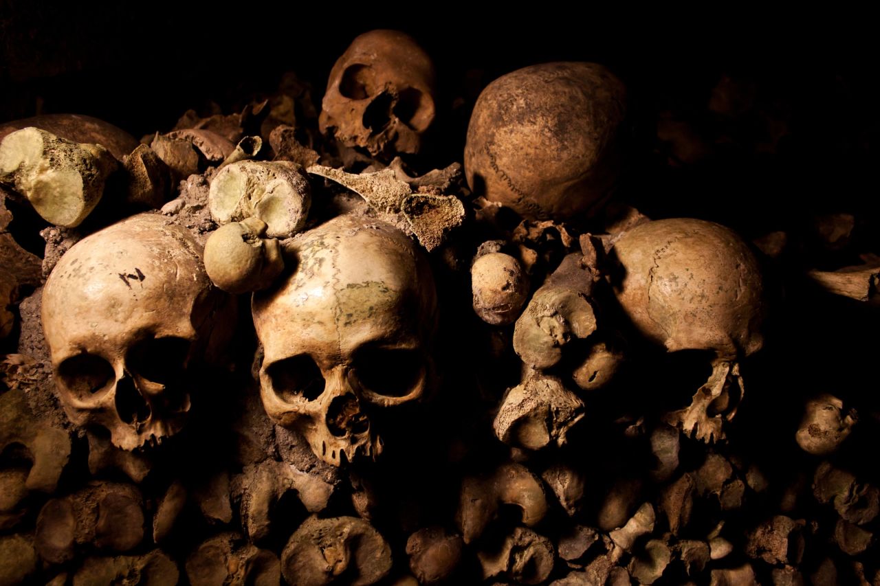 <strong>Skulls, Catacombs, Paris, France</strong>: Underneath the streets of Paris are the macabre catacombs -- said to be home to unwelcome visitors. In the late 18th century, the city's cemeteries became overcrowded and the remains of the dead were buried in these former quarries underneath the cities. 