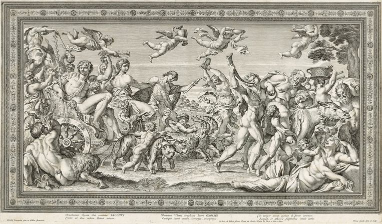 "Triumph of Bacchus and Ariadne" (1674) by Petro Aquila after Annibale Carracci