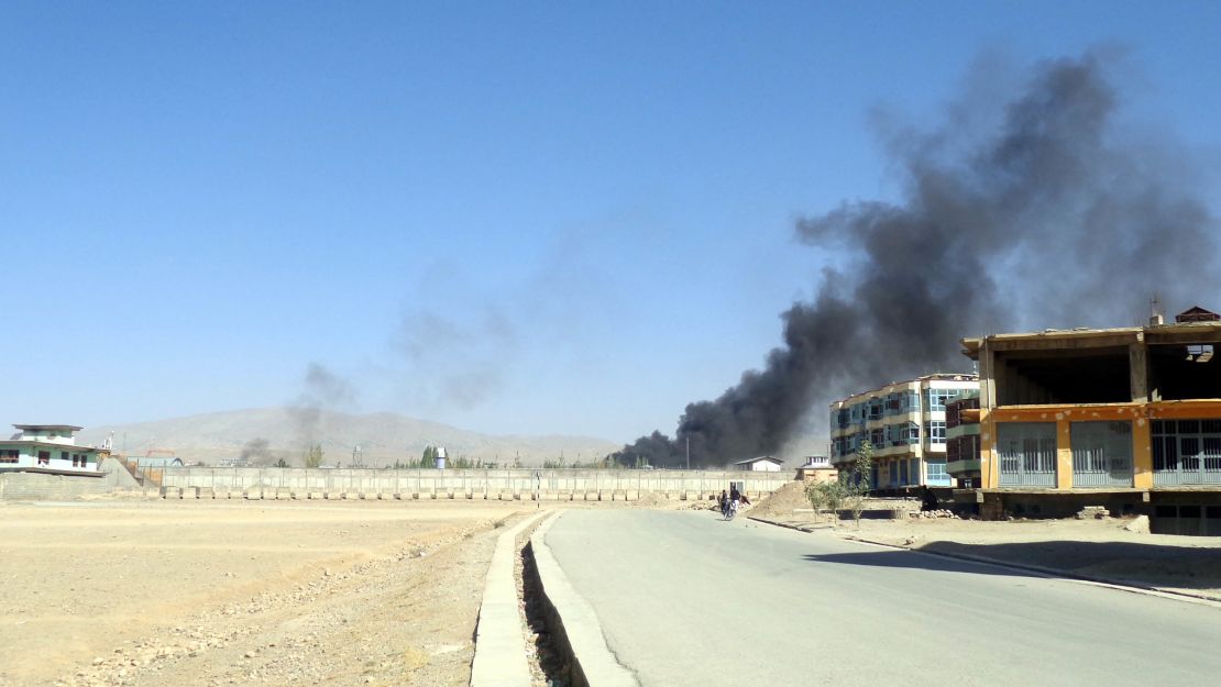 Smoke billows from the scene of one of the bombings Tuesday in Gardez, Afghanistan.