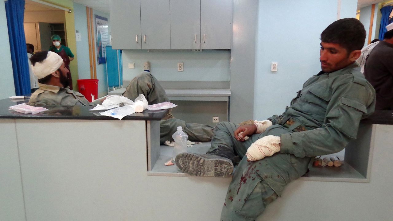 Afghan police officers injured in Tuesday's attack receive treatment at a hospital in Patkia province. 