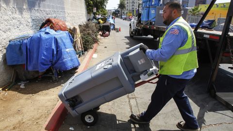 Temporary sanitation stations are set up in downtown San Diego