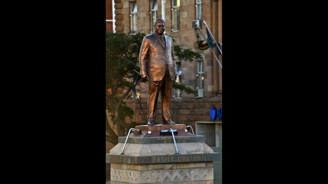 A bronze statue of Zimbabwe's Joshua Nkomo, the leader and founder of the Zimbabwe African People's Union, in the city of Bulawayo.