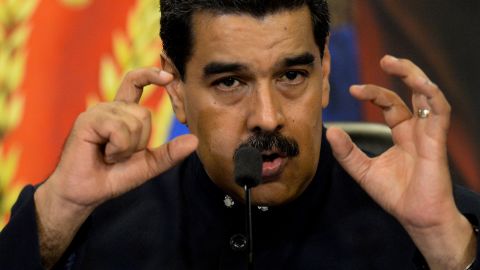 Venezuelan President Nicolas Maduro speaks to journalists in Caracas on October 17.