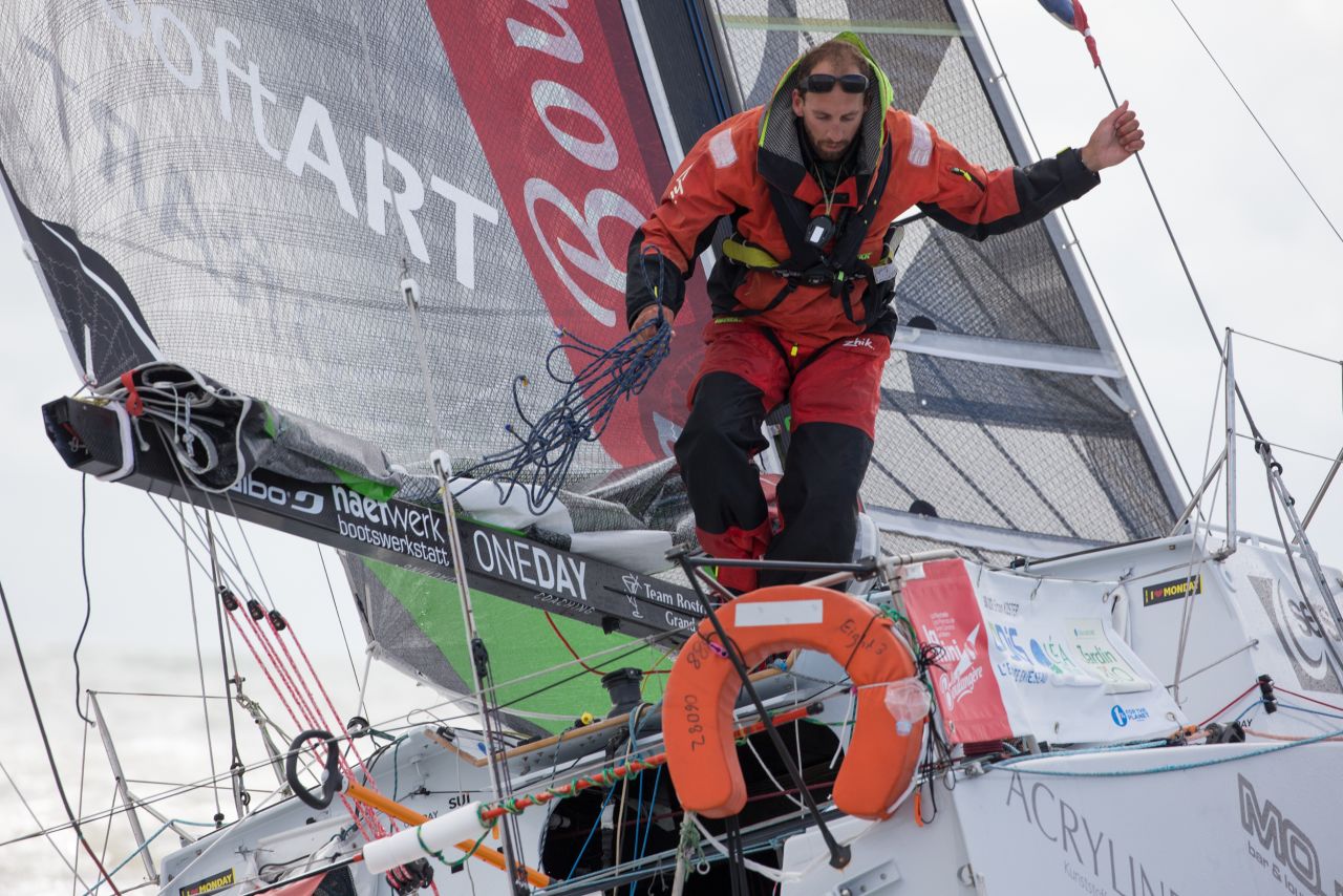 Simon Koster is in the thick of a solo sailing race, the Mini Transat, one of 82 sailors competing in the event.