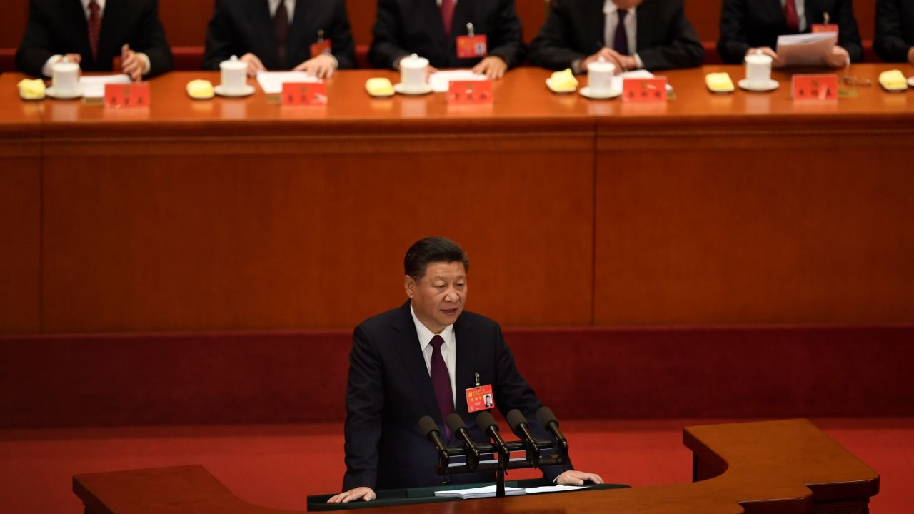 Chinese President Xi Jinping delivers a speech on October 18, 2017.