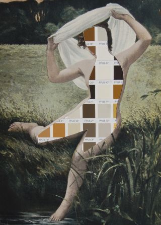 Virginia Echeverria creates her mixed-media collages by layering photos of artworks with an eclectic mix of other images. 