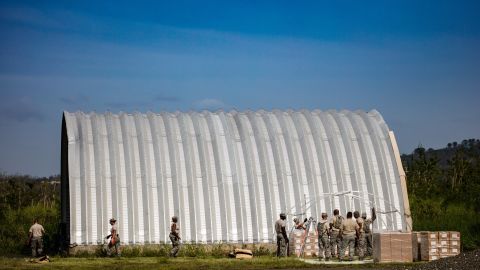 National Guardsmen arrive at the Mayaguez airport to bolster the recovery efforts.