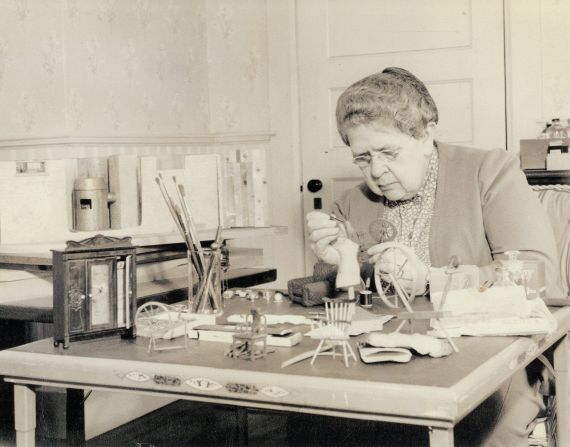 Frances Glessner Lee at work on the nutshells in the early 1940s.