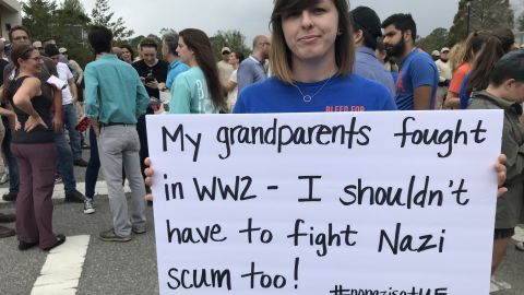Jamie Bell was one of many people protesting Richard Spencer's speech in Gainesville.