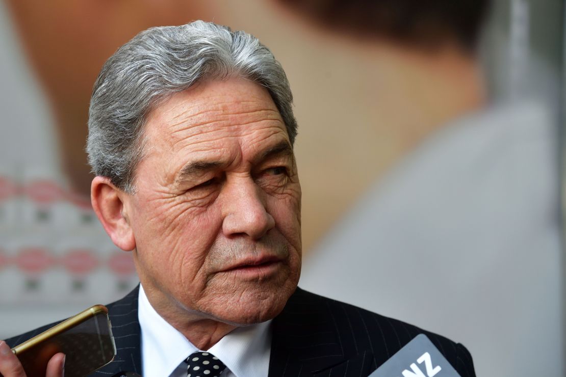 Winston Peters, leader of the New Zealand First party, speaks to the media outside Bowen House in Wellington on October 19, 2017. 