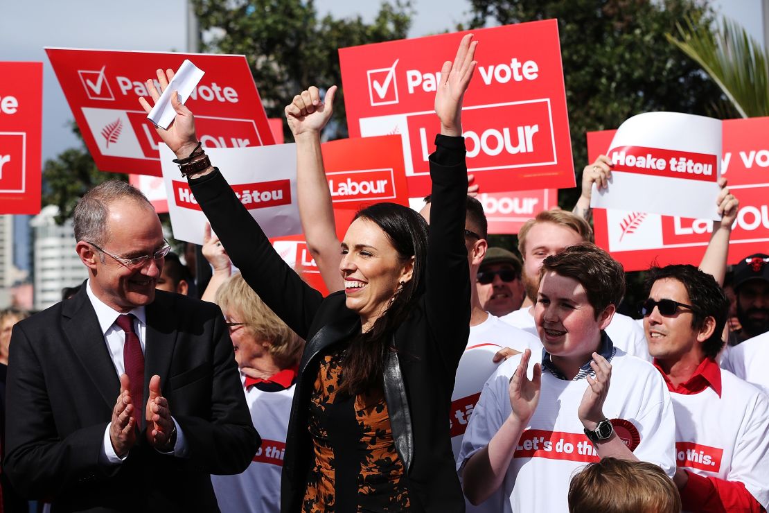 Jacinda Ardern waves to supporters on August 6, 2017 in Auckland, New Zealand. 