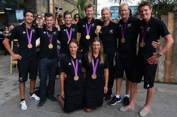 It is a far cry from his past life where (second from left) he won Olympic gold in rowing in 2012.