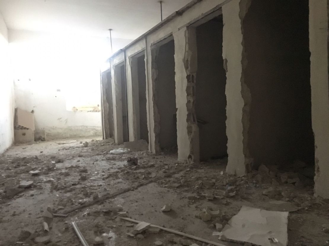 On the lower level of the stadium, ISIS turned changing and locker rooms into prison cells, the Syrian Democratic Forces says. 