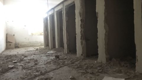 On the lower level of the stadium, ISIS turned changing and locker rooms into prison cells, the Syrian Democratic Forces says. 