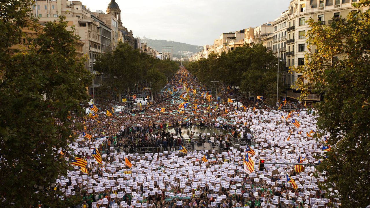 Demonstrators march in Barcelona on Saturday.